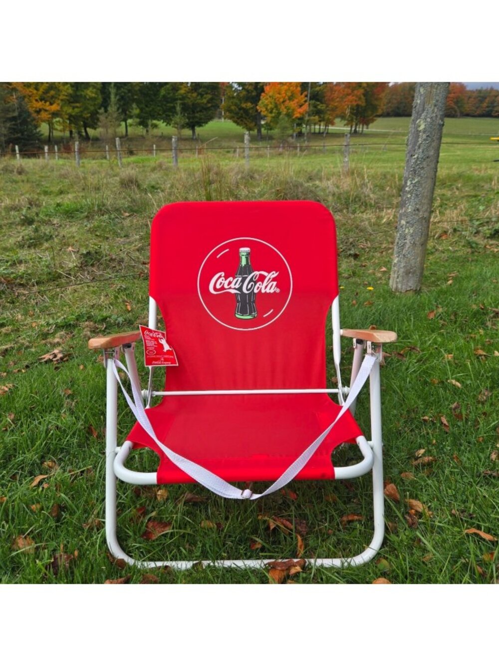 Vintage 1998 Coca-Cola Folding Metal Canvas Wood Beach Chair Deadstock With Tag